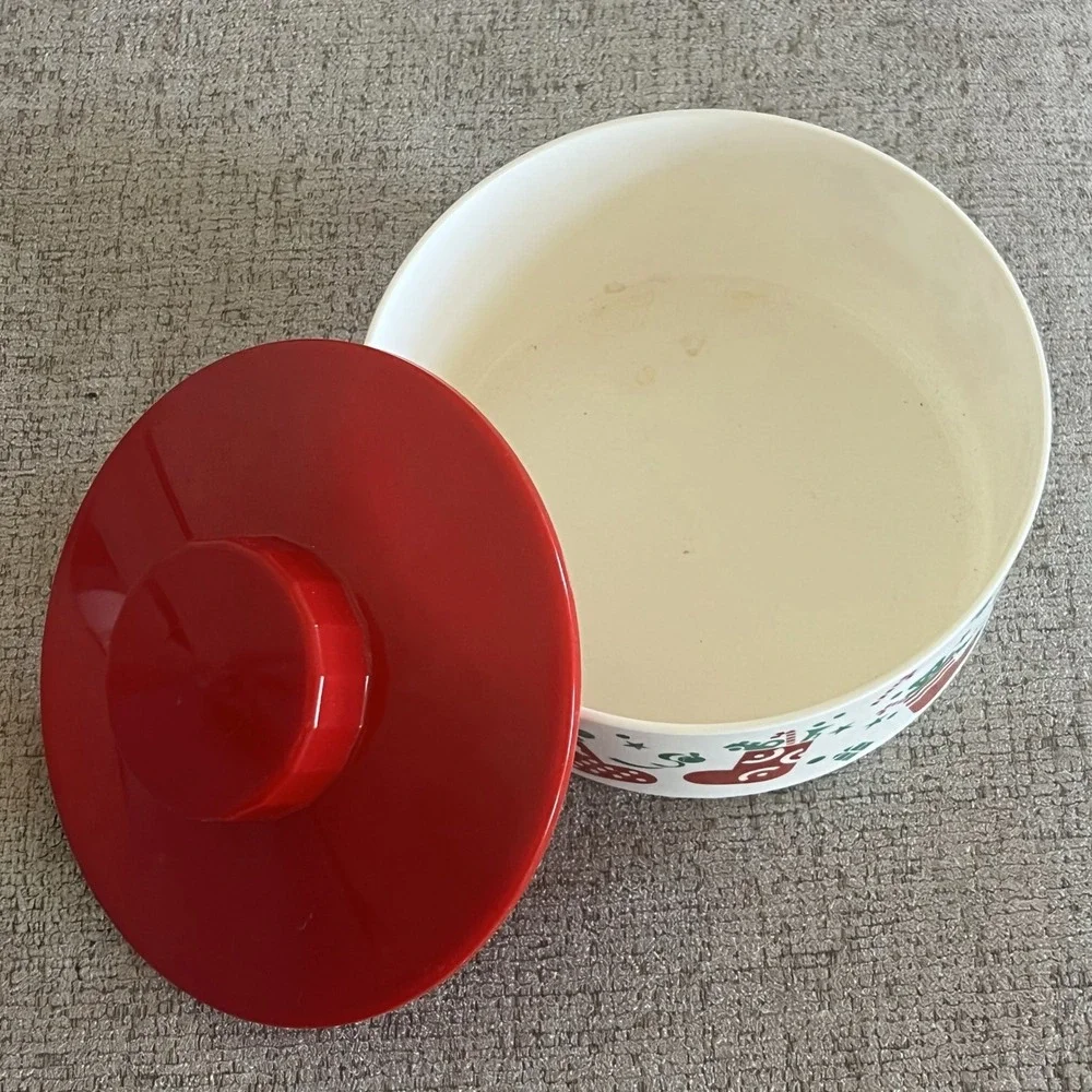 Vintage Tupperware Christmas Canister 2062A-6 Red Lid Stocking Holiday Storage